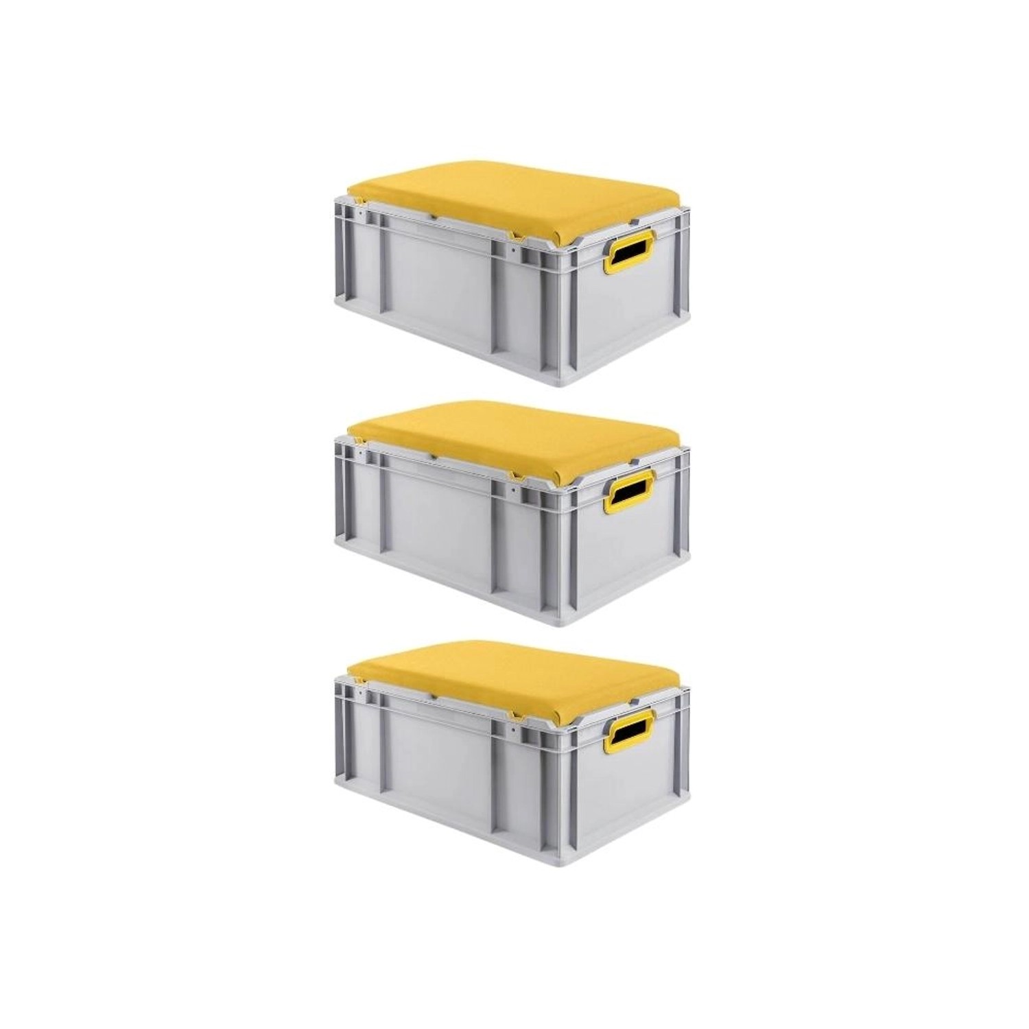 SparSet 3 x Eurobox NextGen Seat Box Gelb HxBxT 26,5 x 40 x 60 cm 44 Liter Griffe Offen Eurobehälter Sitzbox Transportbo...