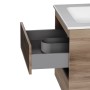 AM.PM Waschtischunterschrank Spike Eichenfarbe, offene Schublade mit grauem Organizer, weißes Becken.