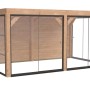 weka Gartenlaube Lumley: moderne Terrassenüberdachung aus Fichte mit 3 Glasschiebetüren und Holzwänden.