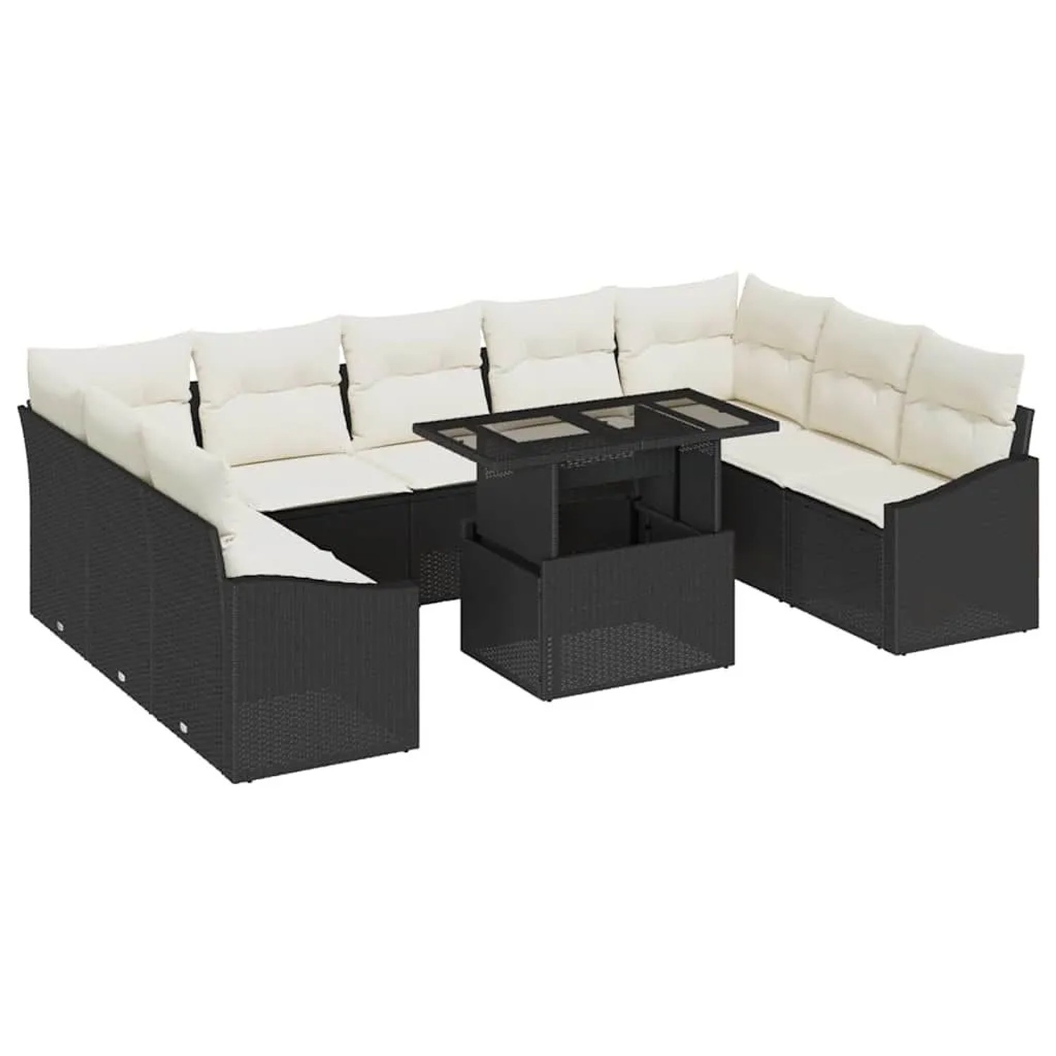 vidaXL Sofa Set mit Kissen 10-Tlg Schwarz und Creme Poly-Rattan 3349063 günstig online kaufen