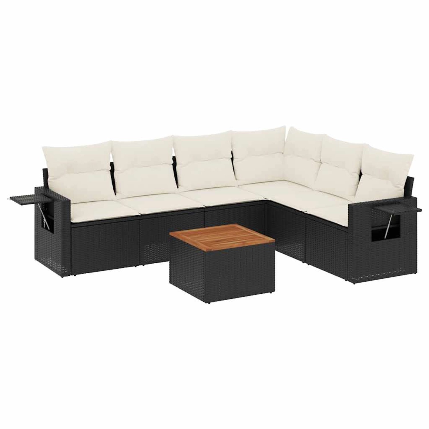 vidaXL 7-Tlg Garten-Sofagarnitur mit Kissen Schwarz Poly Rattan 3256910