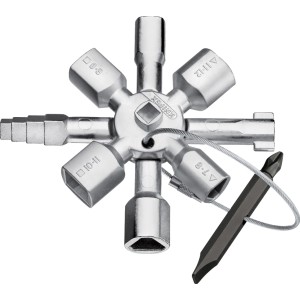 Knipex TwinKey 95mm: Multifunktionaler Schlüssel für Schließsysteme, inklusive Bit und Drahtseil.