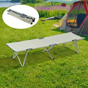 Outsunny Feldbett, beige, mit Metallgestell, für Camping & Outdoor, zusammengeklappt im Inset.