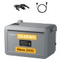 Grauer Growatt NEXA 2000 Speicher für Balkonkraftwerk, 2048 Wh LiFePO4, IP66, mit Anschlusskabeln.