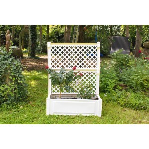 KHW Pflanzkasten mit Spalier, 2-teilig, weiß, für Kübel- und Rankpflanzen im Garten.