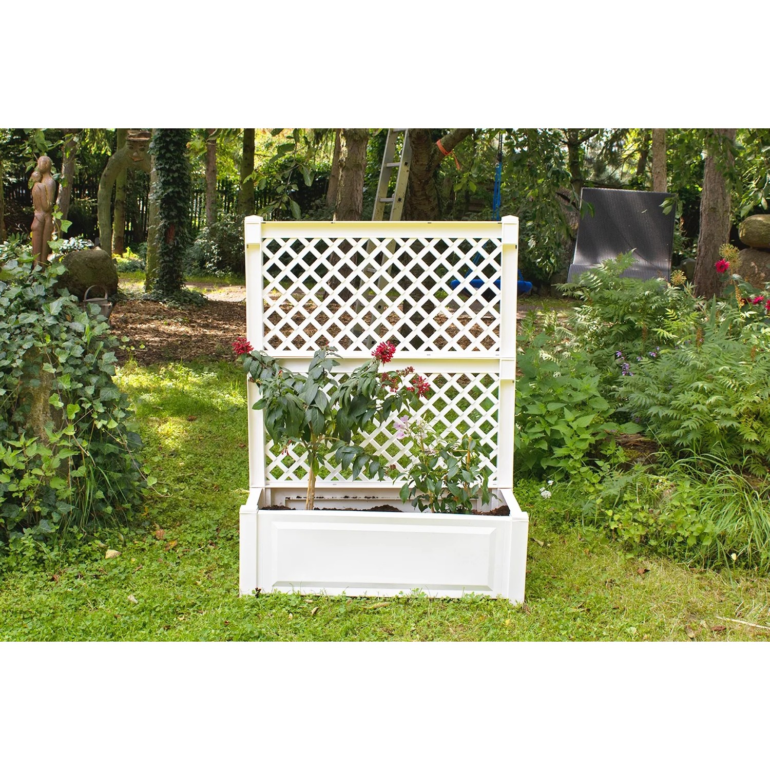 KHW Pflanzkasten mit Spalier, 2-teilig, weiß, für Kübel- und Rankpflanzen im Garten.