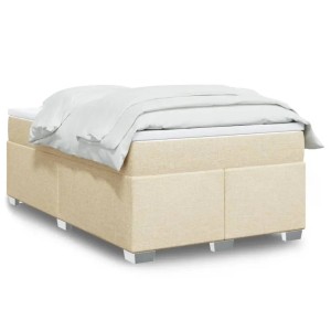Cremefarbenes vidaXL Boxspringbett 120x200 cm mit Matratze und weißer Bettwäsche.