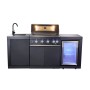 Buschbeck Outdoorküche Liverpool Schwarz mit Grill, Spüle und Kühlschrank.