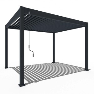 Freistehender, anthrazitfarbener Weide Classic Pavillon 3x3,6m mit Stahl-Lamellen und Kurbel.