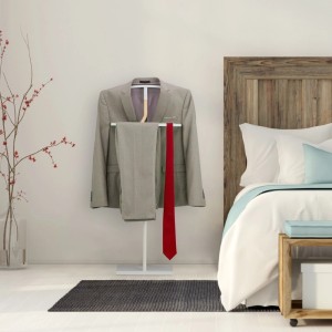 Relaxdays Herrendiener Stahl Holz Weiß Freistehend 107 cm x 48 cm x 20 cm 4,5 kg