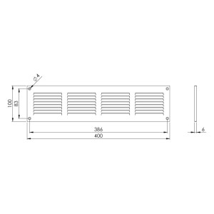 Technische Zeichnung des Häusler Lüftungsgitters LG-4010 BL 400x100 mit Maßen und Lamellenstruktur.