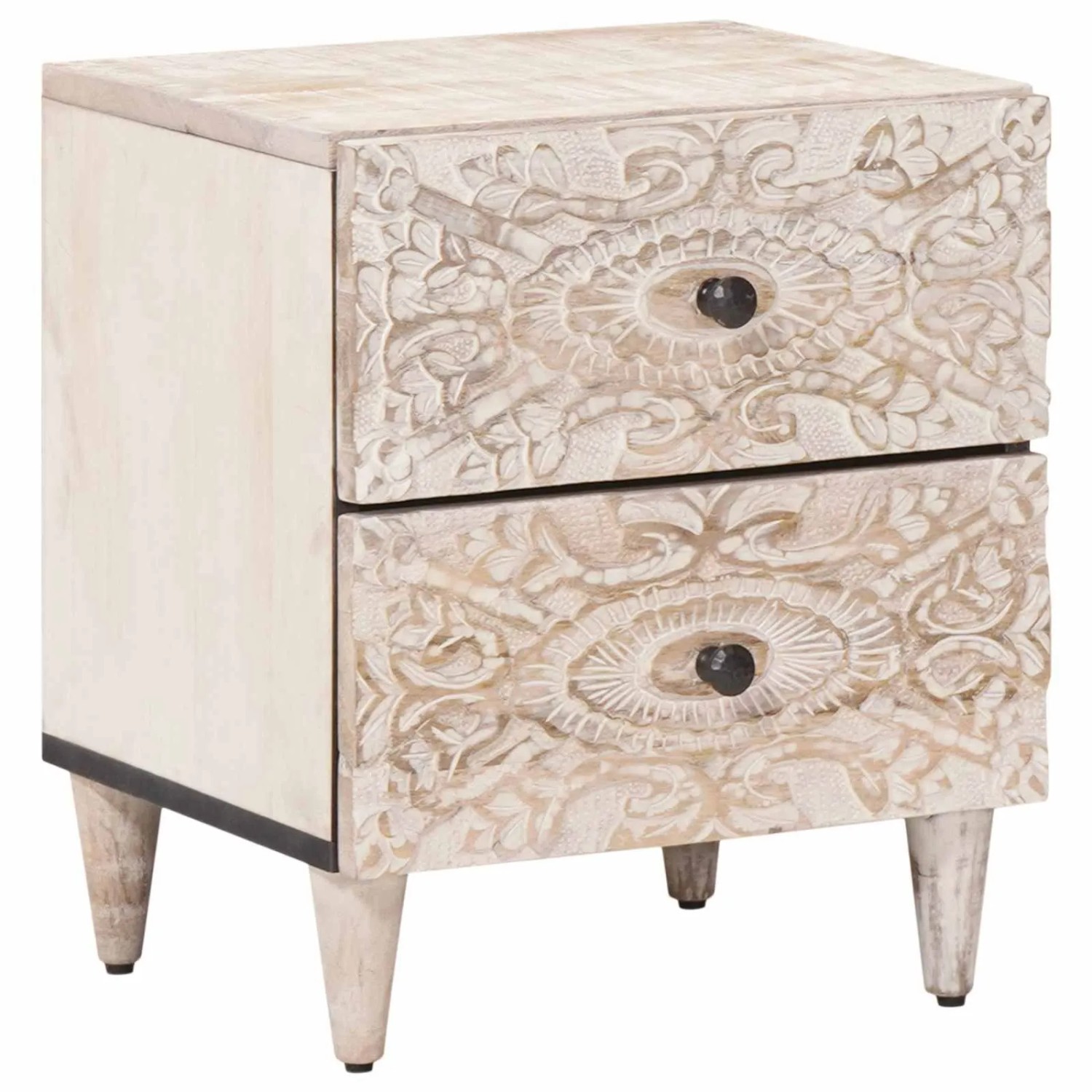 vidaXL Nachttisch Weiß 40 x 33,5 x 46 cm Massivholz Mango 4018366