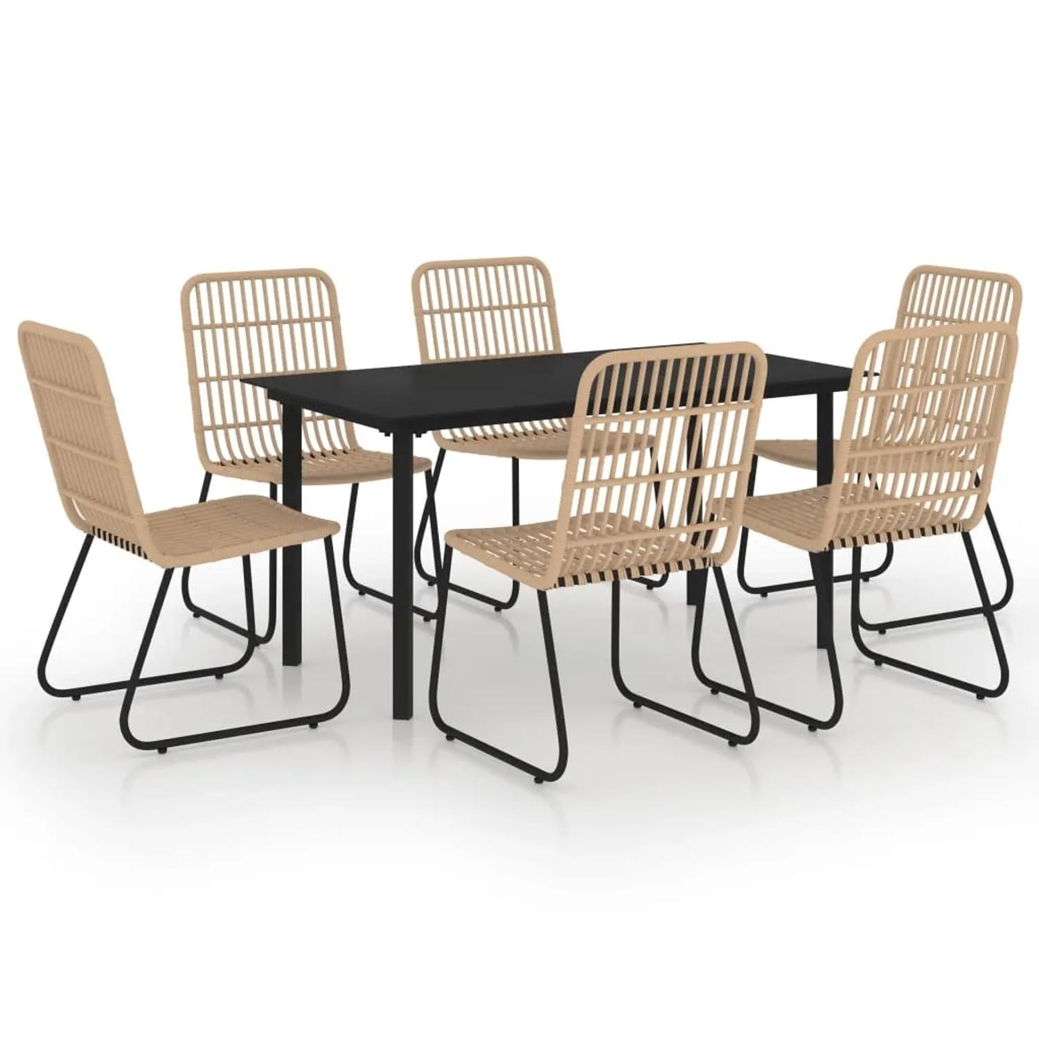 vidaXL 7-Tlg Garten-Essgruppe Poly Rattan und Glas 3060240