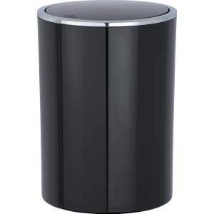 Schwarzer Wenko Kosmetikeimer Inca mit Schwingdeckel und Chromrand, 5 Liter.