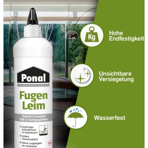 Ponal Fugenleim, wasserfester Holzleim für Parkett und Laminat, 1 kg Flasche.