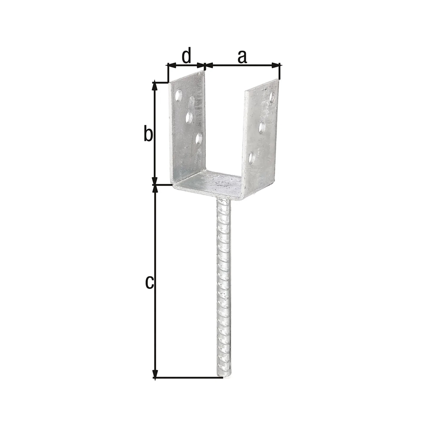 Feuerverzinkter Alberts U-Pfostenträger 75x104/200x60 mm aus Riffelstahl zum Einbetonieren.