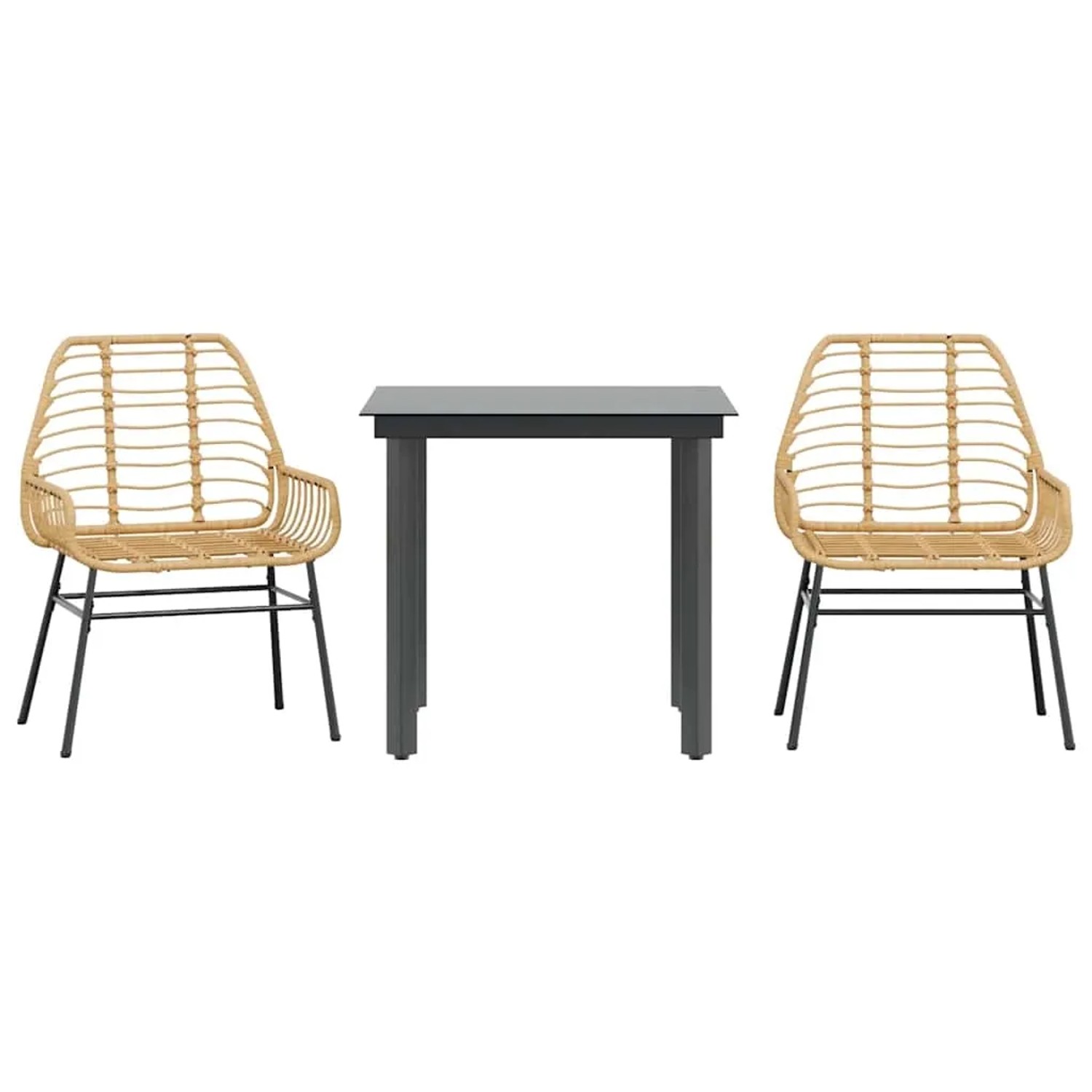 vidaXL 3-Teiliges Garten-Esszimmer-Set Braun Poly Rattan Glas 3334541