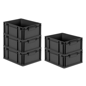 PROREGAL Eurobox Nextgen Grip HxBxT 17x30x40cm 16 Liter Griffe Geschlossen Schwarz Eurobehälter Transportbox Transportbehälter