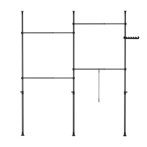 Schwarzer SoBuy Teleskop Kleiderständer mit 4 Stangen, flexibel und ohne Bohren montierbar.