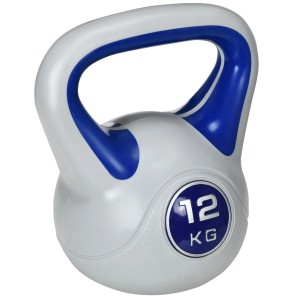 SPORTNOW Kettlebell, 12 kg, Kunststoff/Sand, blau/weiß. Ideal für Fitness & Krafttraining.