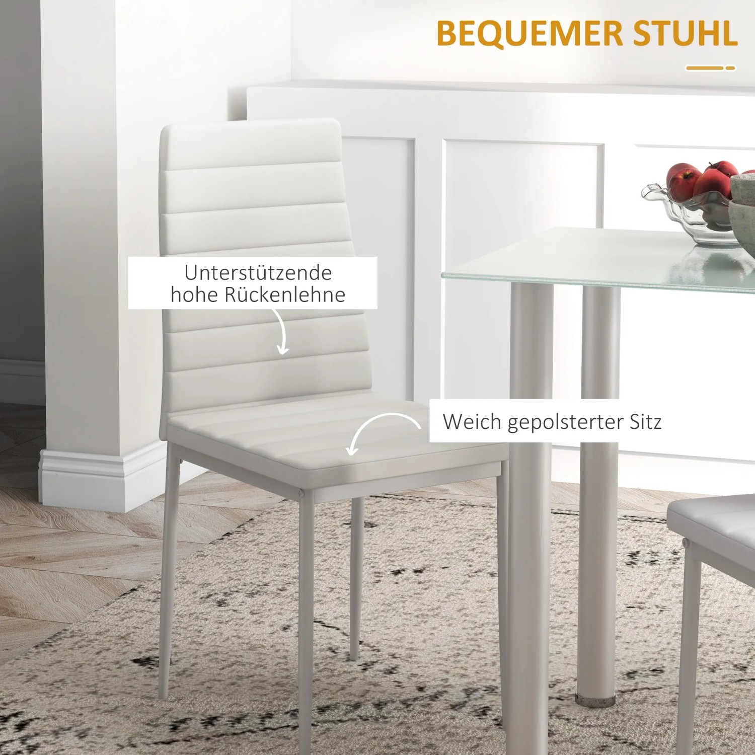 HOMCOM Essgruppe: Weißer Tisch mit Stühlen aus Kunstleder und Stahl.