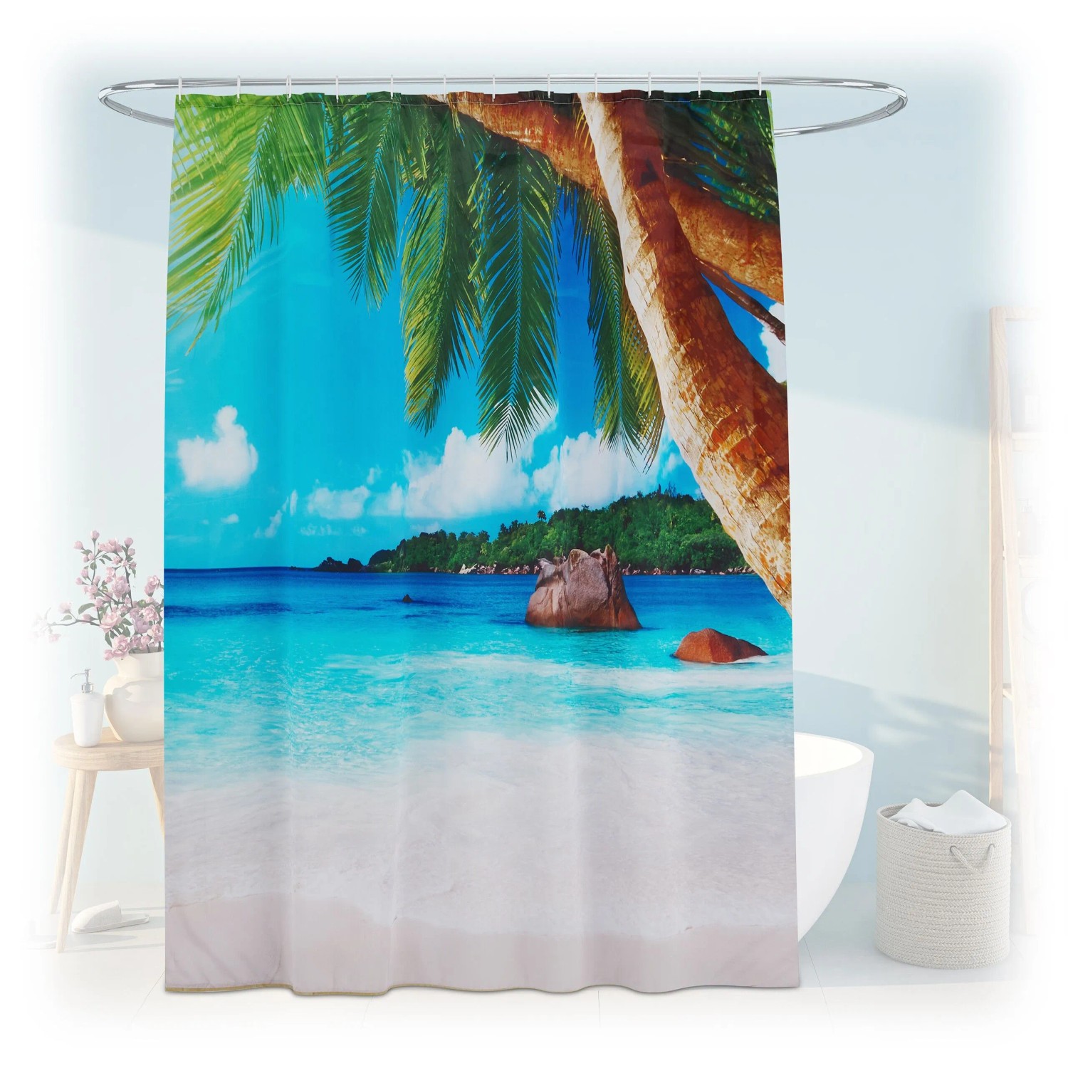 Relaxdays Duschvorhang Polyester mit Motiv Wasserabweisend Schimmelresistent 180 cm x 200 cm