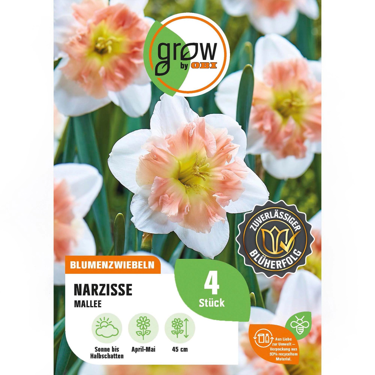 GROW by OBI Narcisse Mallee Rosa-Weiß 4 Stück Narcissus split corona Mallee günstig online kaufen