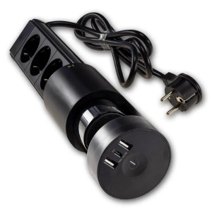 ChiliTec 3-fach Tischsteckdose CT-KS 3 Schwarz mit USB
