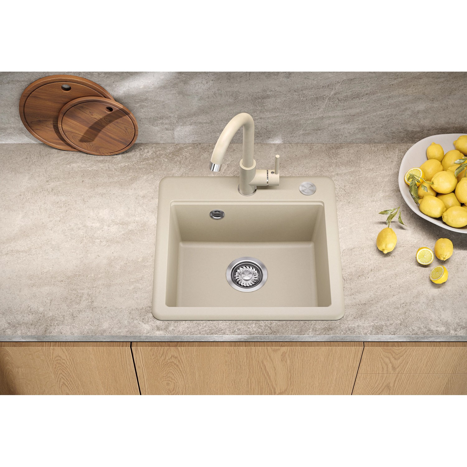 Helika Einbauspüle Esta 47 cm x 44 cm Elfenbein inkl. Druckknopfventil_7