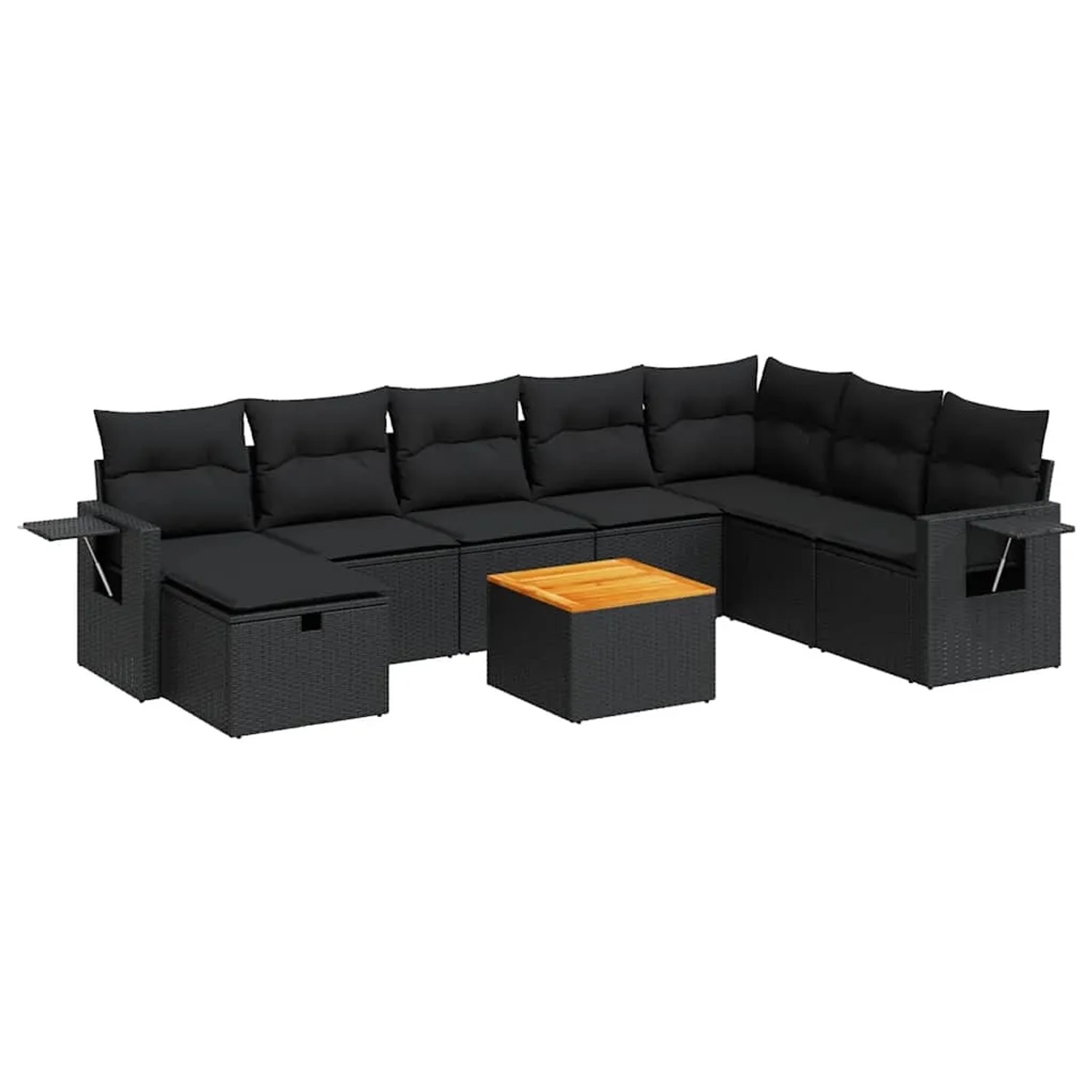 vidaXL 9-Tlg Garten-Sofagarnitur mit Kissen Schwarz Poly Rattan 3325828