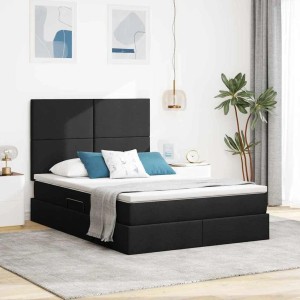 Schwarzes vidaXL Bett (140x190 cm) mit LED-Lichtleisten und Stoffbezug.