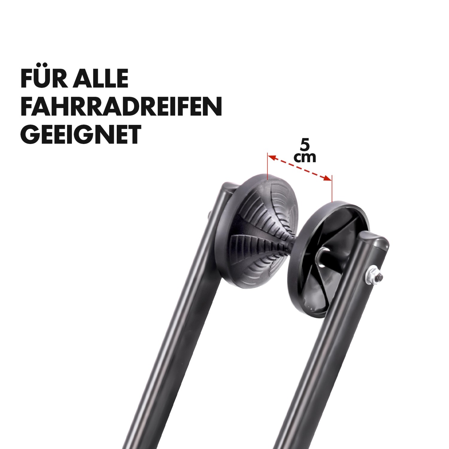 Detailaufnahme: KARAT Fahrrad Bodenparker Finn, faltbarer Fahrradständer aus Stahl, geeignet für alle Fahrradreifen.