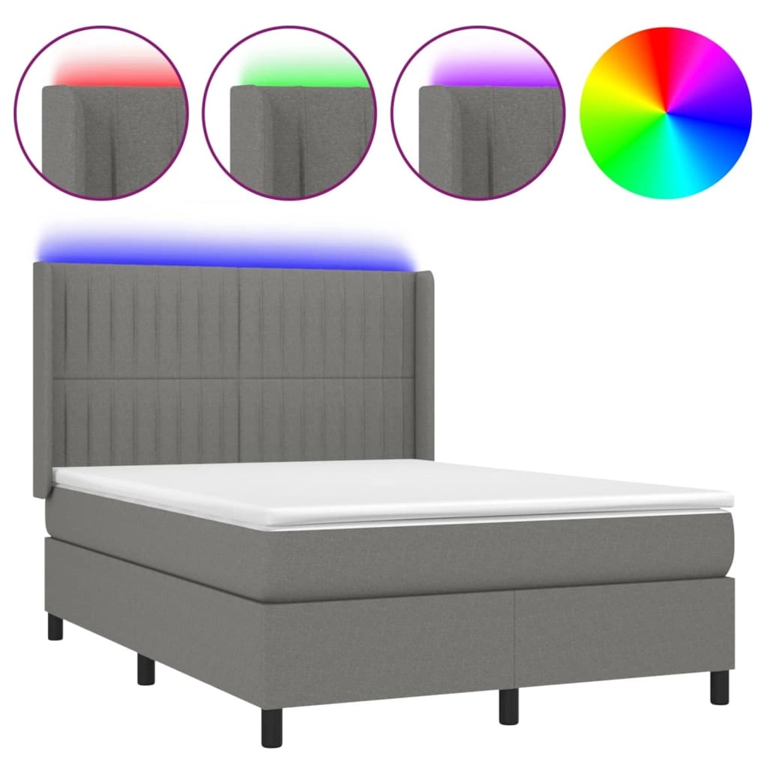 vidaXL Boxspringbett mit Matratze & LED Dunkelgrau 140x190 cm Stoff 3138470 günstig online kaufen