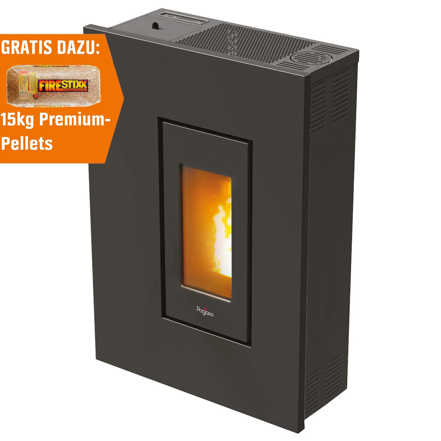 Pegaso Pelletofen Madison 5 Anthrazit 5,8 kW EEK: A+ inkl. 15 kg Pellets