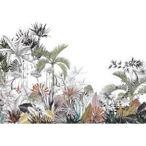 Rasch Digitaltapete Tropical House: Fototapete mit Dschungelmotiv in Dunkelgrün, 3x4 m.