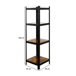 BERLINLODGE Wohnregal Ragnar: 4 vintagebraune Fachböden, schwarzer Metallrahmen, 150x45x45cm. Standregal, Bücherregal.