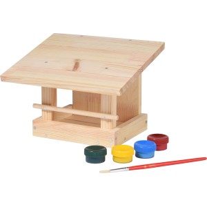 Dobar Vogelfutterhaus Bausatz aus Kiefernholz mit Farben und Pinsel zum Bemalen.