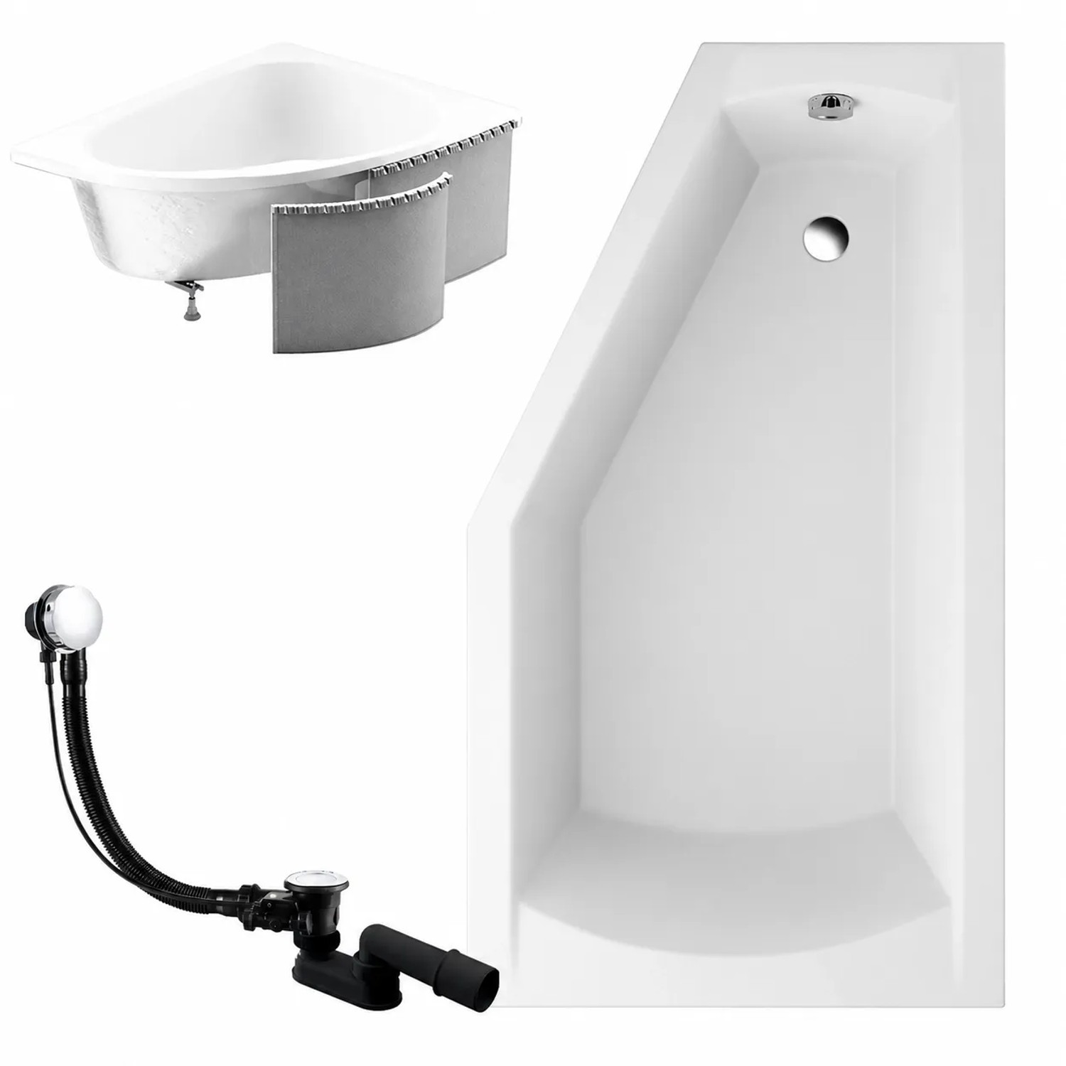 KOLMAN Badewanne Eckwanne 150 x 90 Cm Rechts Mit Styroporverkleidung Inkl. Ablauf Und Füße