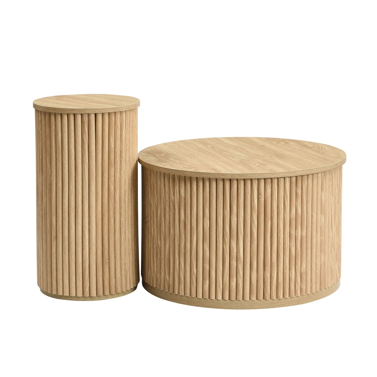 okwish Couchtisch mit Naturholzlatten Beistelltisch Multifunktional Natur
