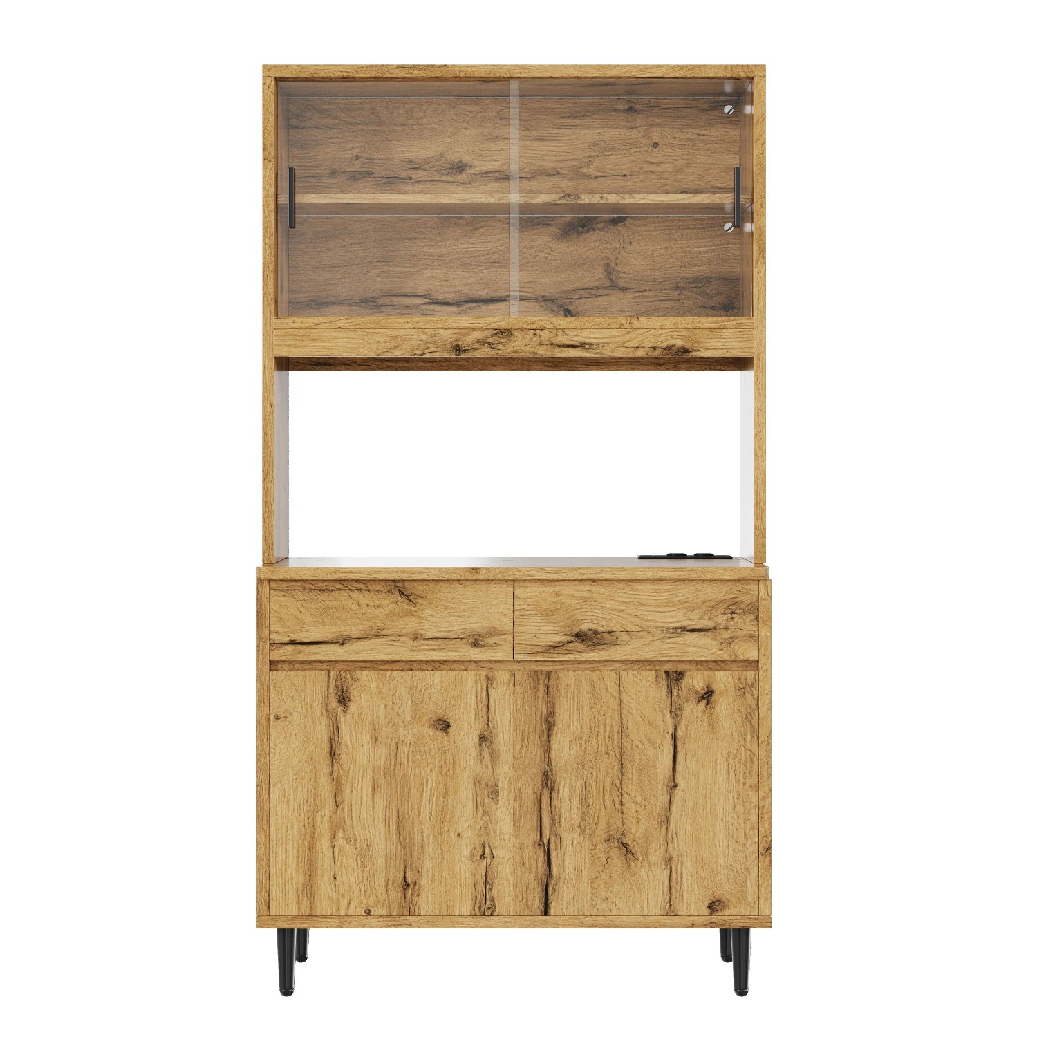ModernLuxe Esszimmer-Hochschrank 100 x 40 x 185 cm mit Stauraum Steckdose USB LED Eiche