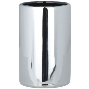 Wenko Zahnputzbecher Polaris Chrome aus Keramik, chromfarben.
