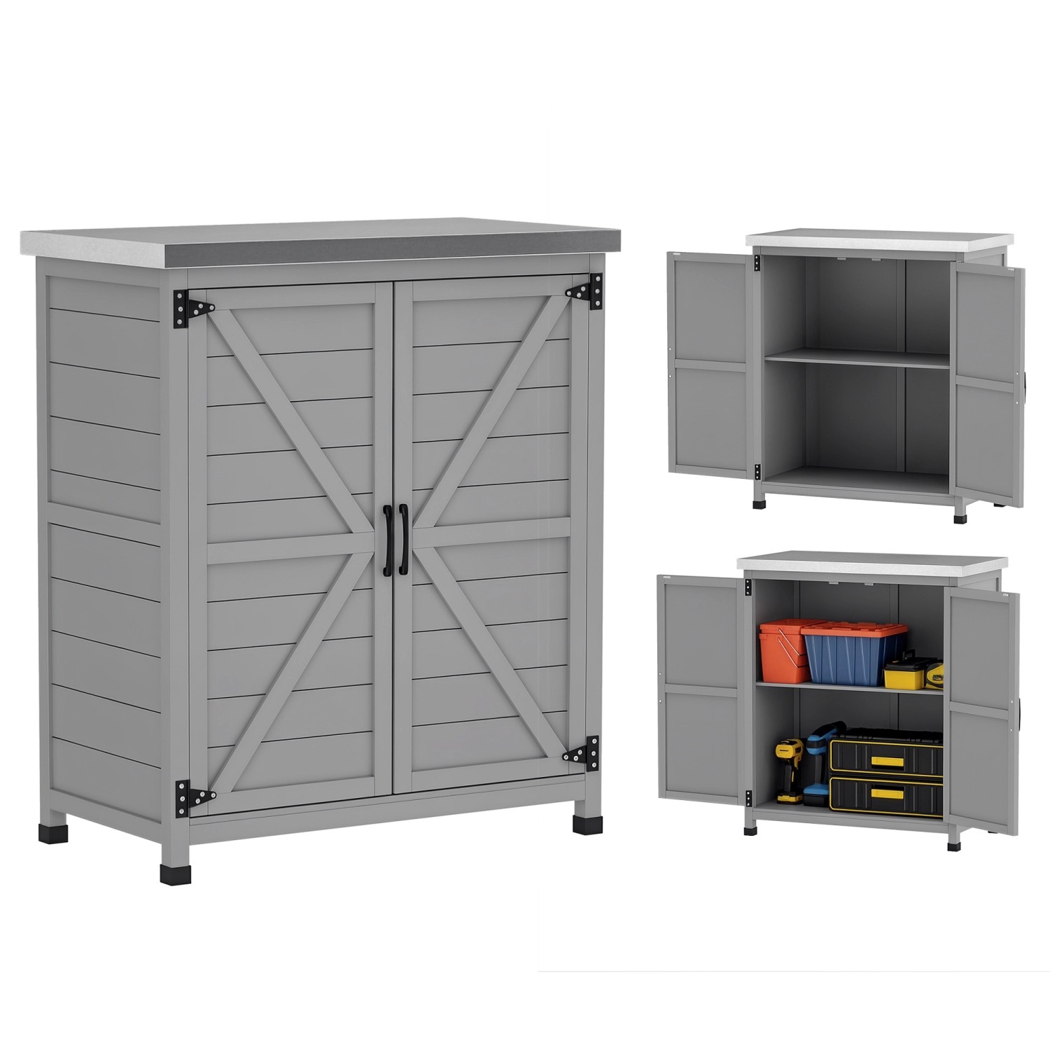 Outsunny Gartenschrank Tannenholz Stahl Grau 79L x 43B x 92H cm