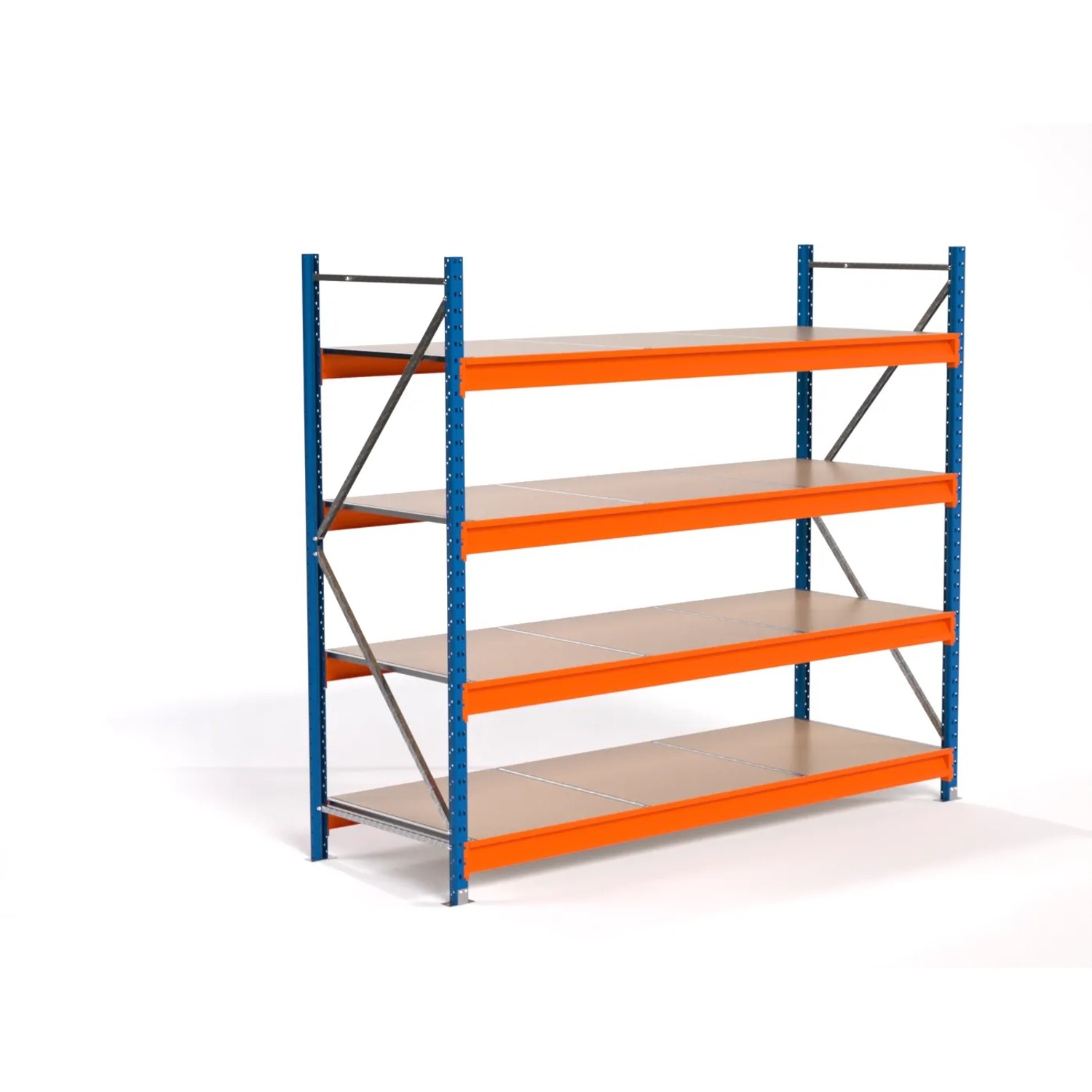 PROREGAL Industrie Weitspannregal Lagerregal MAXIMUS PRO Grundregal HxBxT 200x225x80cm 4 Spanplatten-Fachboden Fachlast 610kg Blau/Orange