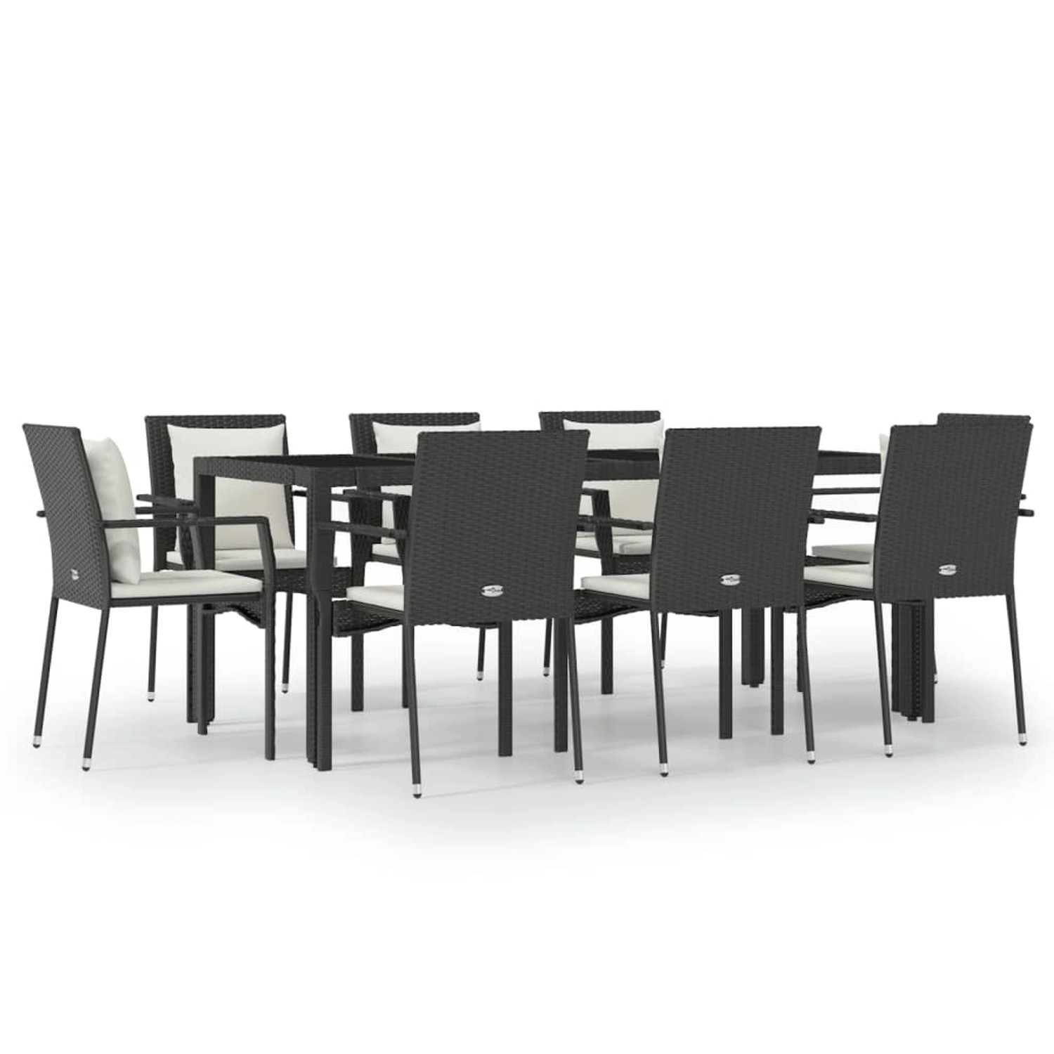 vidaXL 9-Tlg Garten-Essgruppe mit Kissen Schwarz Poly Rattan 3157956