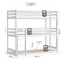 Weißes Homestyle4u Etagenbett mit 3 Liegeflächen (90x200 cm), Leitern und Maßen.