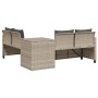 Hellgraues vidaXL Gartensofa in L-Form mit Tisch und Kissen aus Poly Rattan.