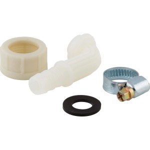 Schlauchverbinder Set, Ø 12,5 mm, mit Winkel, Schlauchschelle und Dichtung für sichere Schlauchverbindung.