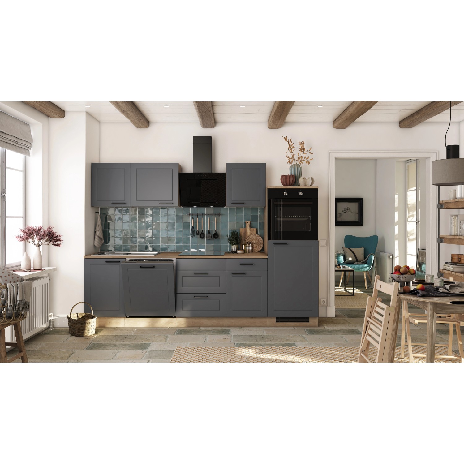 Flex-Well Exclusiv Küche 2327-019 Romeo 280 cm Anthrazit matt-Cosmopolitan günstig online kaufen