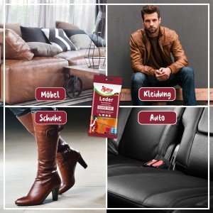 Anwendungsbeispiele Poliboy Leder Feuchttücher für Möbel, Kleidung, Schuhe und Auto.