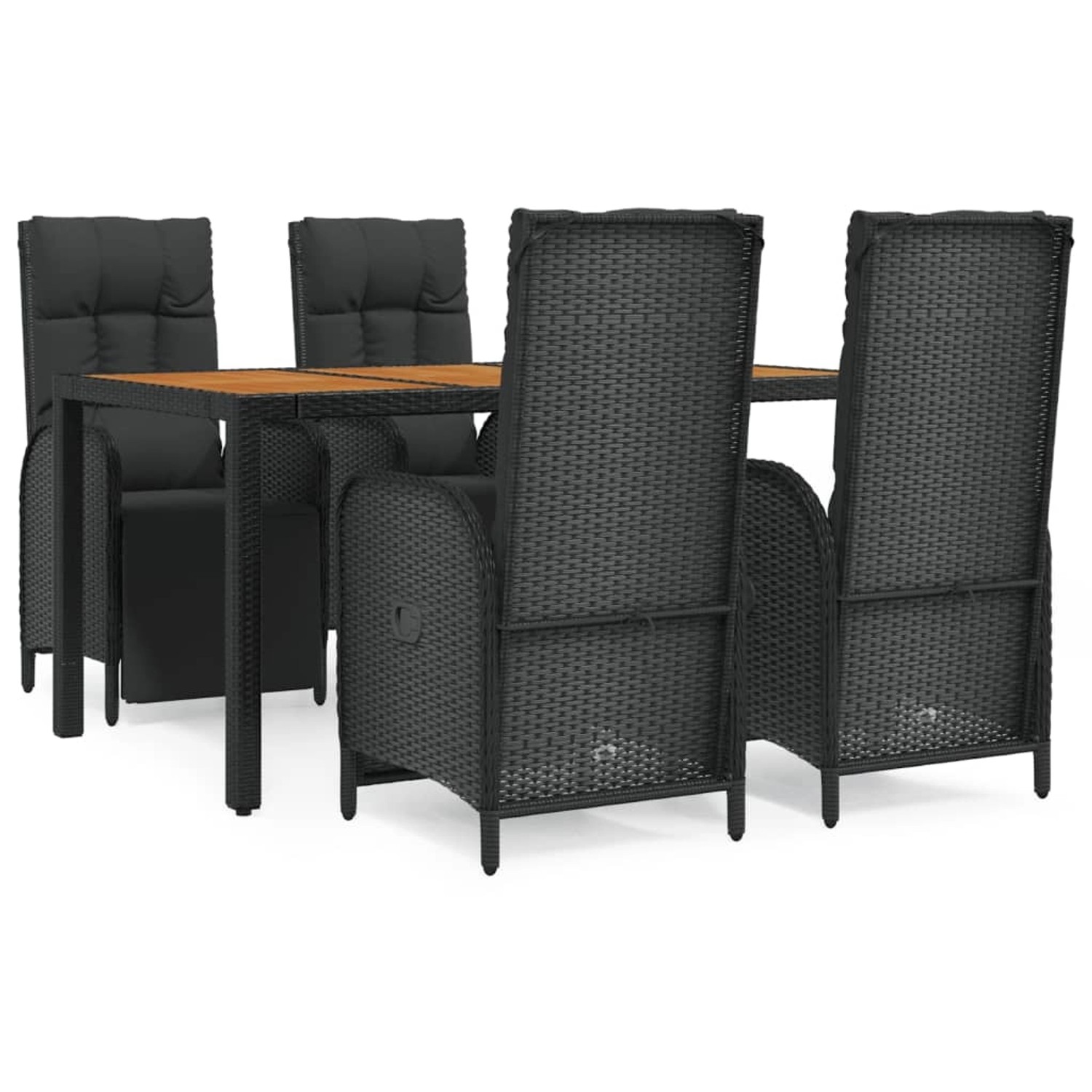 vidaXL 5-Tlg Garten-Essgruppe mit Kissen Schwarz Poly Rattan 3185076